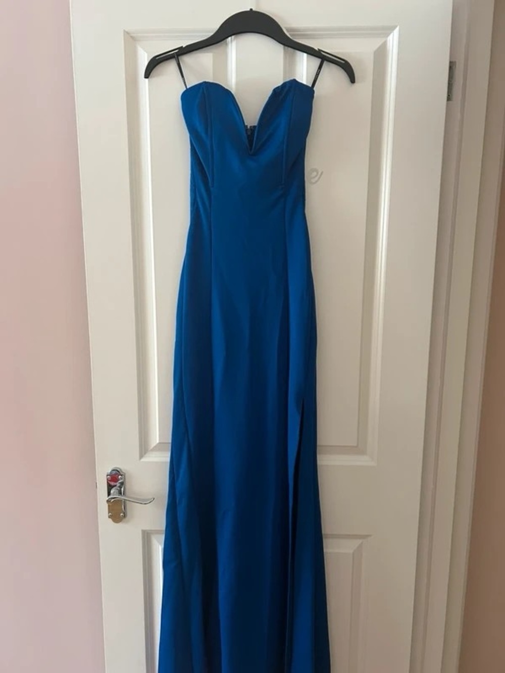 Strapless Royal Blue Prom Gown with Side Slit